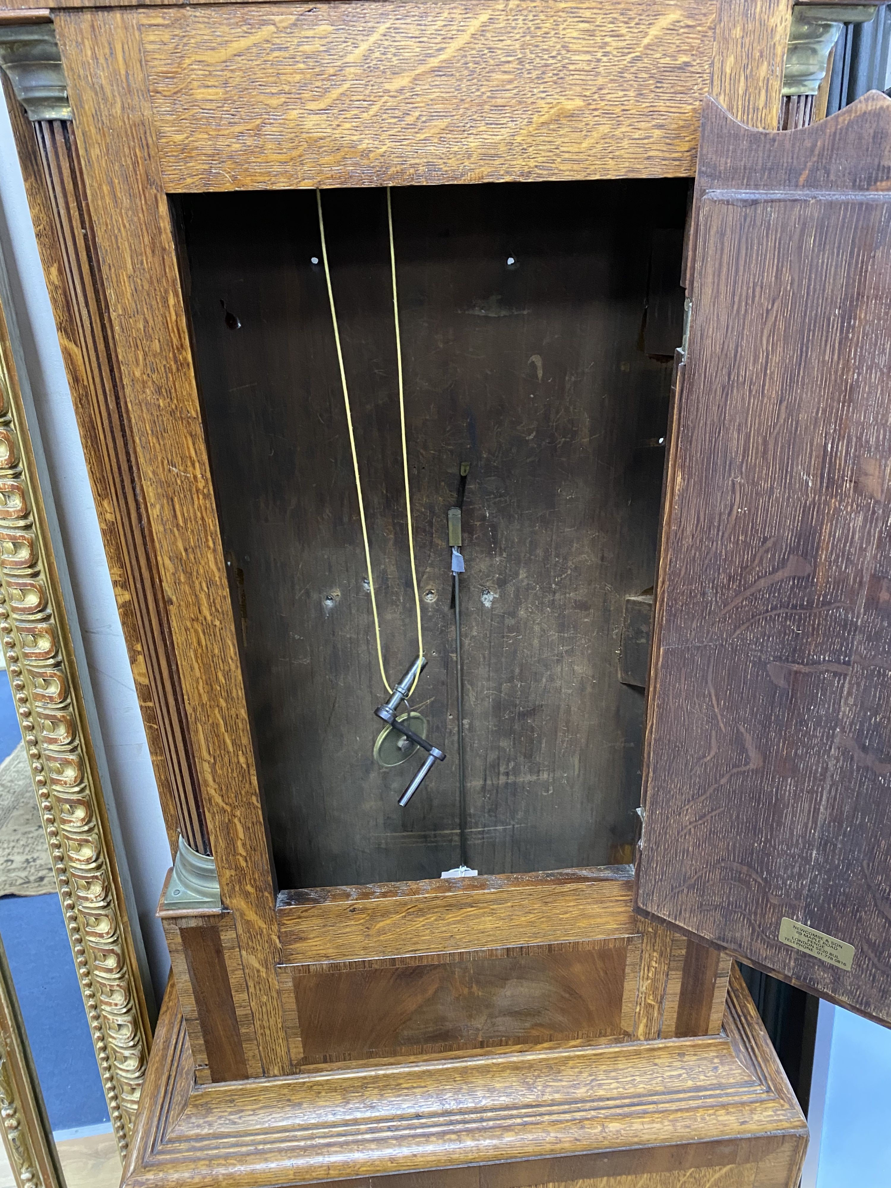 A George III mahogany banded 8-day oak longcase clock, marked William Evans of Shrewsbury, height 216cm